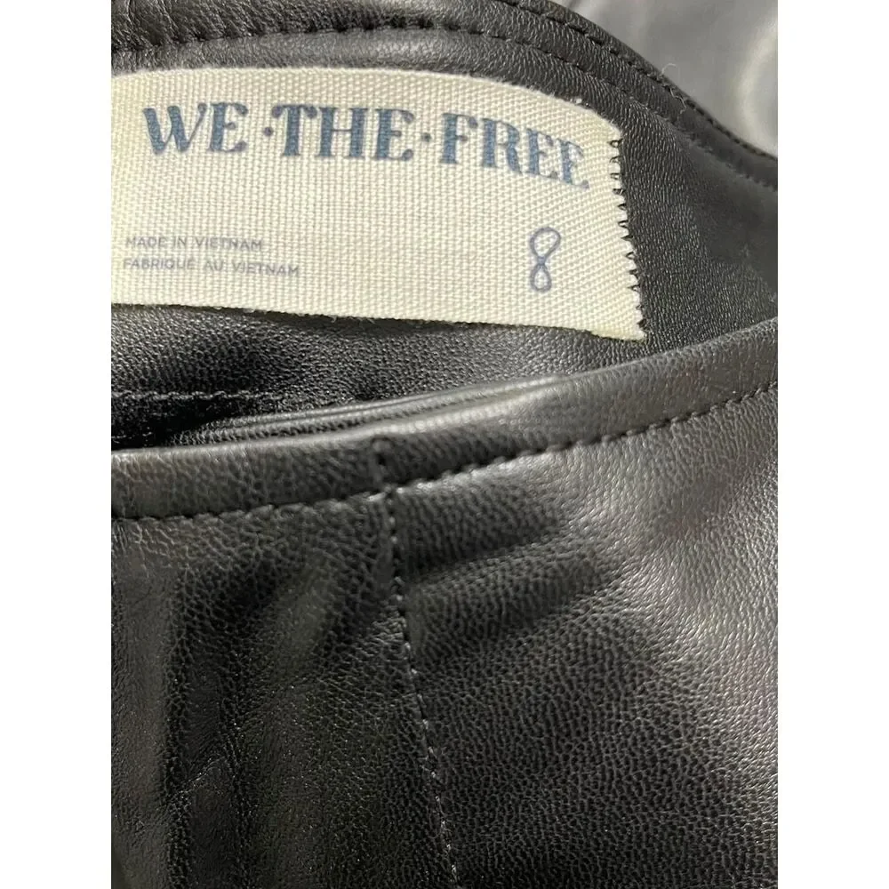 New Free People Glow Up Black Vegan Leather Wide Leg Pants High Rise Size 8